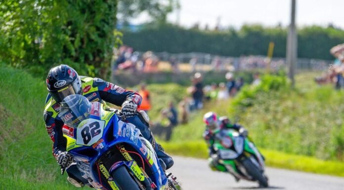 Derek Sheils leads Micko Sweeney during the Grand Final at the 2019 Country Crest Skerries 100 that